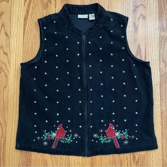 Vintage Embroidered Christmas Cardinal Holiday Vest Sequins Floral Women's XL - Picture 2 of 14